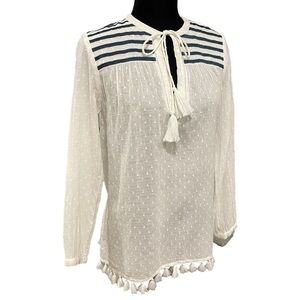 Roberta Roller Rabbit Polka Dot Tassel Shirt White Long Sleeve Blouse size XS